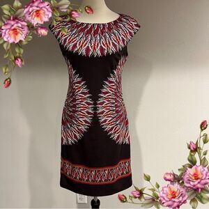 London Times Elegant brown leaves print Dress size‎ 6